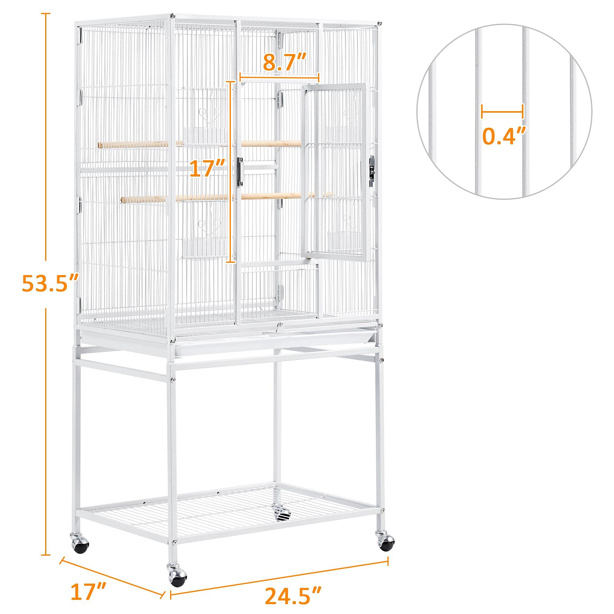 Yaheetech 54" Large Flight Bird Cage for Parrots Macaw Cockatiels Sun Parakeets Lovebird Green Cheek Conures African Grey Small Quaker Amazon Parrots with Rolling Stand, White