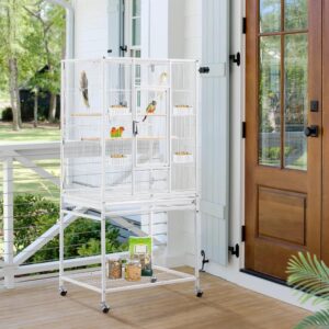 Yaheetech 54" Large Flight Bird Cage for Parrots Macaw Cockatiels Sun Parakeets Lovebird Green Cheek Conures African Grey Small Quaker Amazon Parrots with Rolling Stand, White