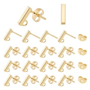 UNICRAFTALE 50pcs Rectangle Stud Earring Settings Stainless Steel Ear Stud with Loop and Ear Nuts 0.8mm Pin Earring Finding for DIY Jewelry Making