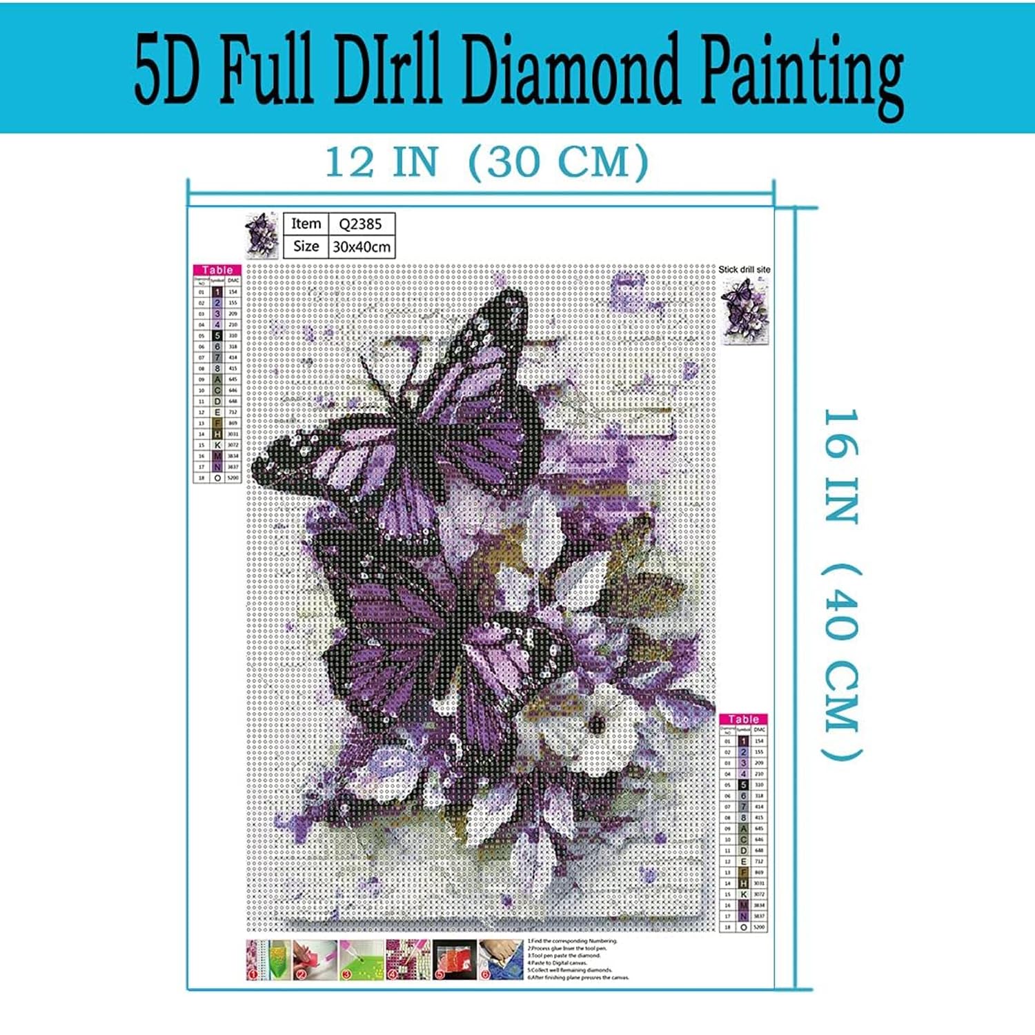 Diamond Painting Kits for Adults DIY 5D Round Full Drill Butterfly Flowers Diamond Art Adult 5d Diamond Painting Very Suitable for Home Leisure and Wall Decoration 11.8x15.7 (Inches) Diamond Painting