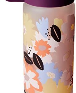 Pyrex 24-Oz Color Changing Water Bottle with Flip-Top Lid, Leakproof and Textured Glass Reusable, Eco-Friendly, BPA-Free Silicone Coating, Happy Floral