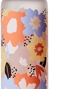 Pyrex 24-Oz Color Changing Water Bottle with Flip-Top Lid, Leakproof and Textured Glass Reusable, Eco-Friendly, BPA-Free Silicone Coating, Happy Floral