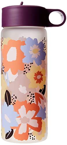 Pyrex 24-Oz Color Changing Water Bottle with Flip-Top Lid, Leakproof and Textured Glass Reusable, Eco-Friendly, BPA-Free Silicone Coating, Happy Floral