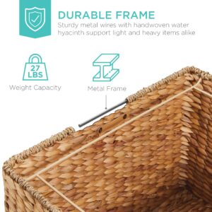 Best Choice Products Water Hyacinth Rolling Filing Cabinet, Woven Mobile Storage Basket, Portable File Organizer for Legal & Letter Size Memos w/Lid, 4 Locking Wheels - Natural