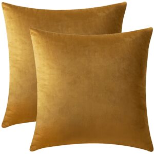 Colormz Set of 2 Golden Brown Colored Solid Velvet Throw Pillow Covers, Cozy Soft Accent Pillow Cases for Sofa Couch Bed and Living Room - 18"x18"