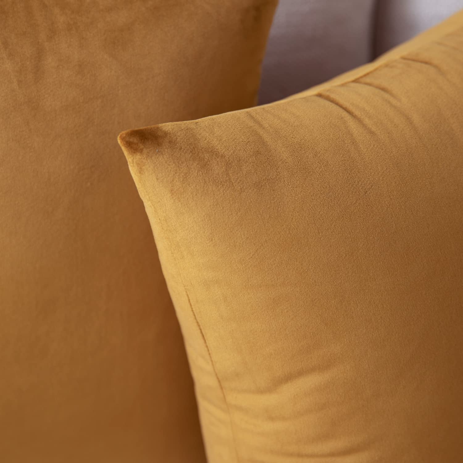 Colormz Set of 2 Golden Brown Colored Solid Velvet Throw Pillow Covers, Cozy Soft Accent Pillow Cases for Sofa Couch Bed and Living Room - 18"x18"