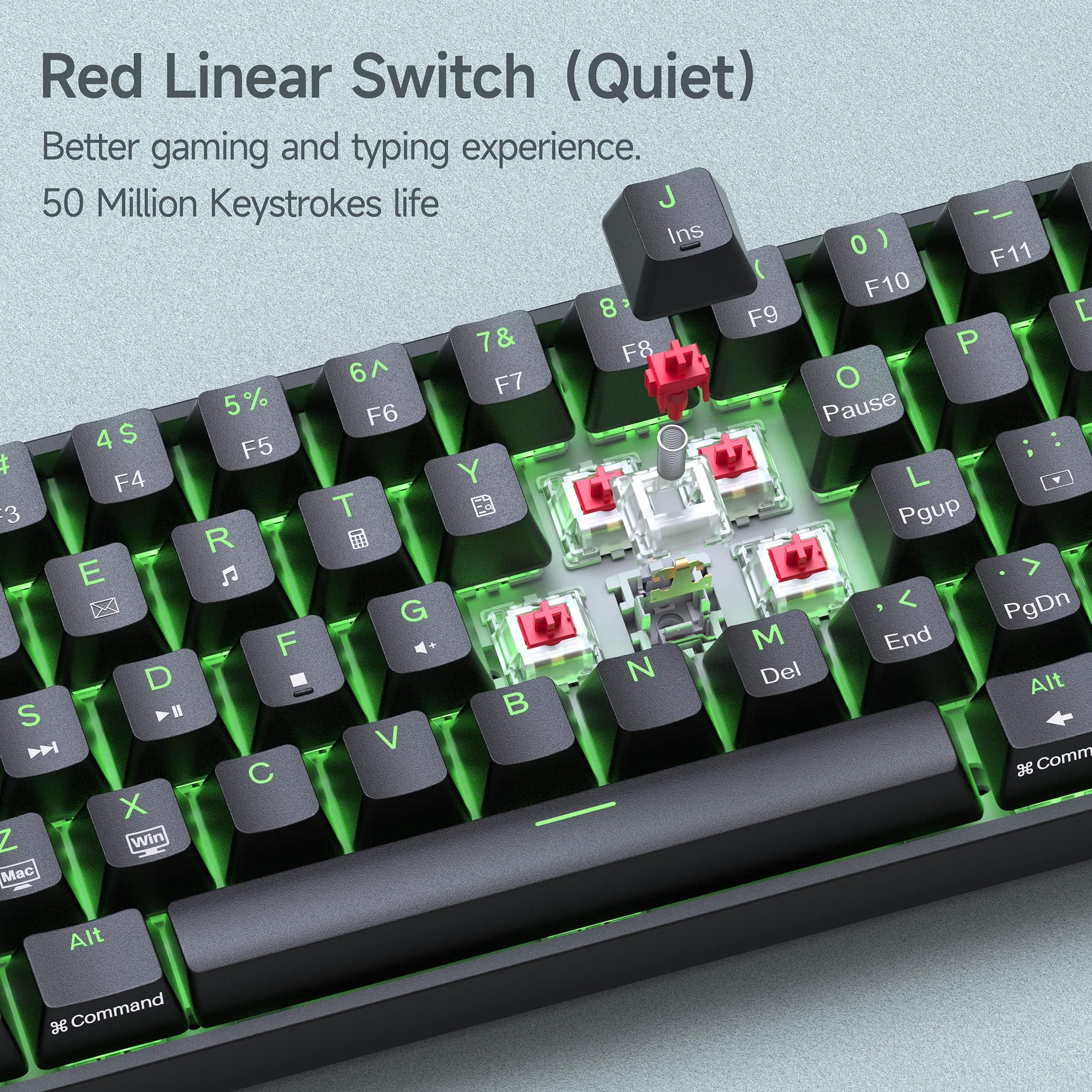 DIERYA DK61SE 60% Mechanical Gaming Keyboard, 61 Keys Anti-Ghosting, LED Backlight, Detachable USB-C, Ultra-Compact Mini Wired Keyboard with Quiet Red Linear Switch for Windows Laptop PC Gamer Typist