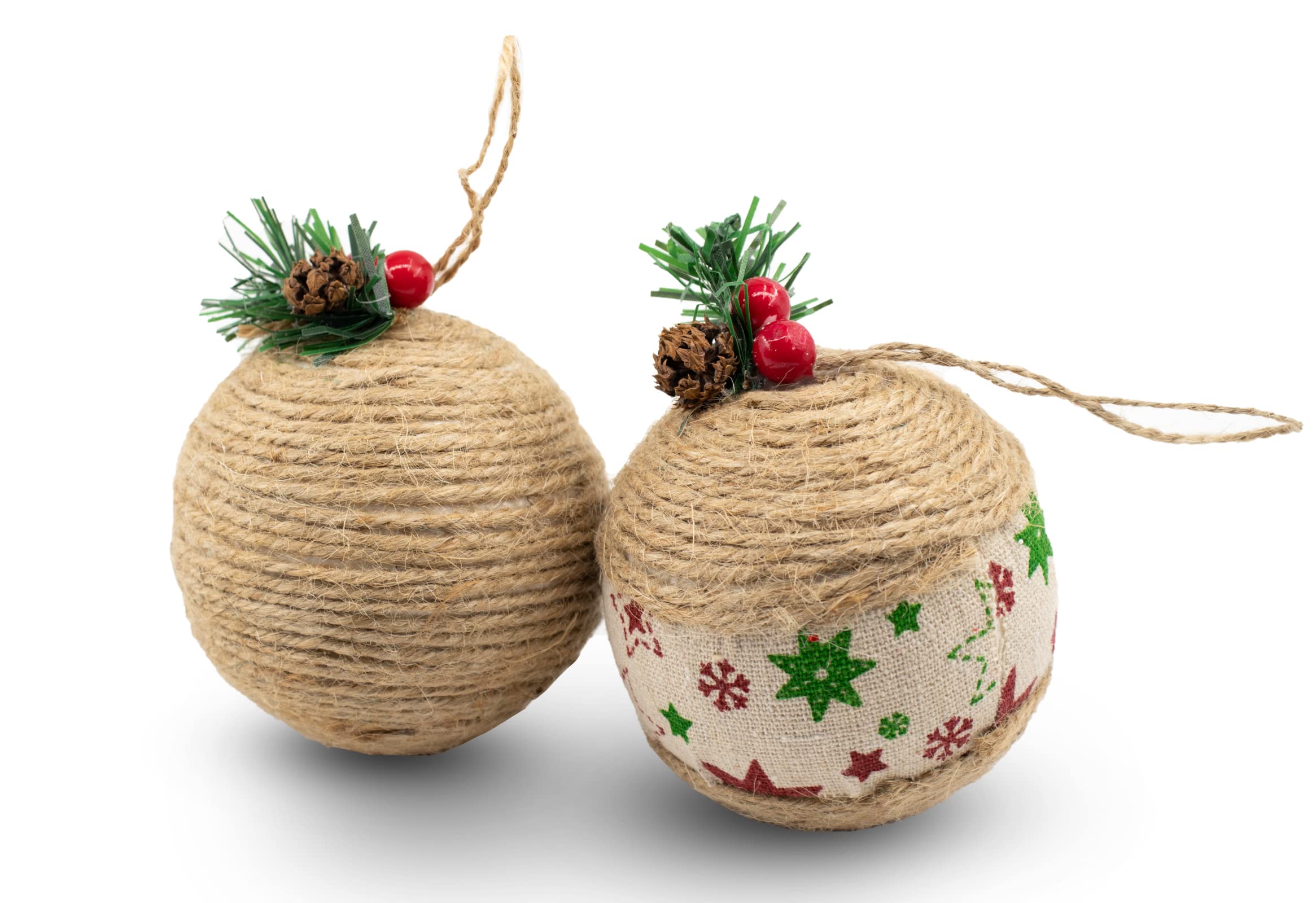 12 Piece Rustic Christmas Tree Ornaments, Farmhouse Christma Decoration, Natural Jute Burlap Christmas Ball