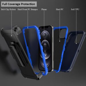 Compatible with iPhone 13 Pro Max 6.7 inch Case,with Screen Protectors,Heavy Duty Rugged Shockproof Full Body Protection Kickstand Case with Belt Clip Holster for iPhone 13 Pro Max (Blue)