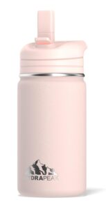 hydrapeak mini 14oz kids water bottle with straw lid, stainless steel, insulated, smoothies, juices, school