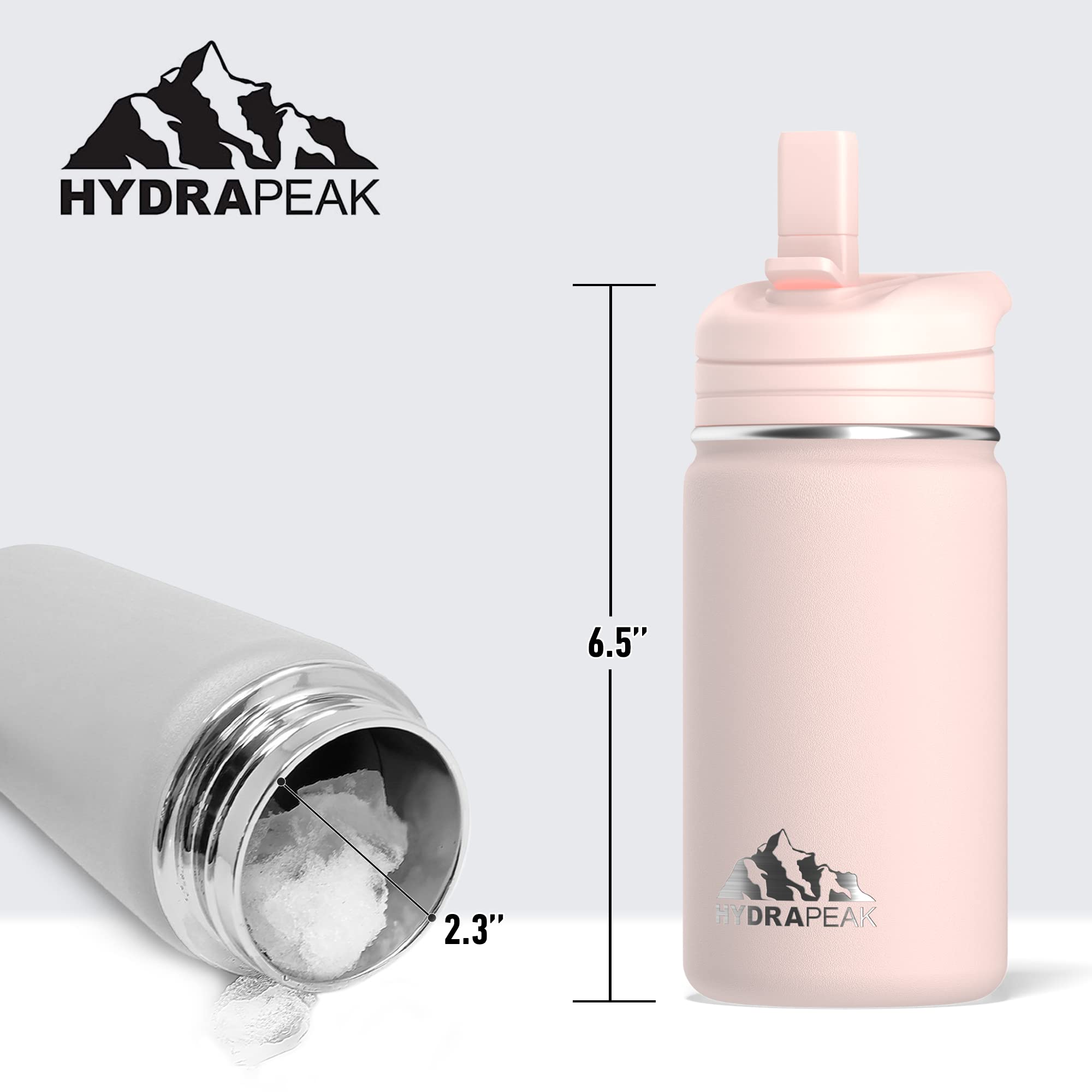 Hydrapeak Mini 14oz Kids Water Bottle with Straw Lid, Stainless Steel, Insulated, Smoothies, Juices, School