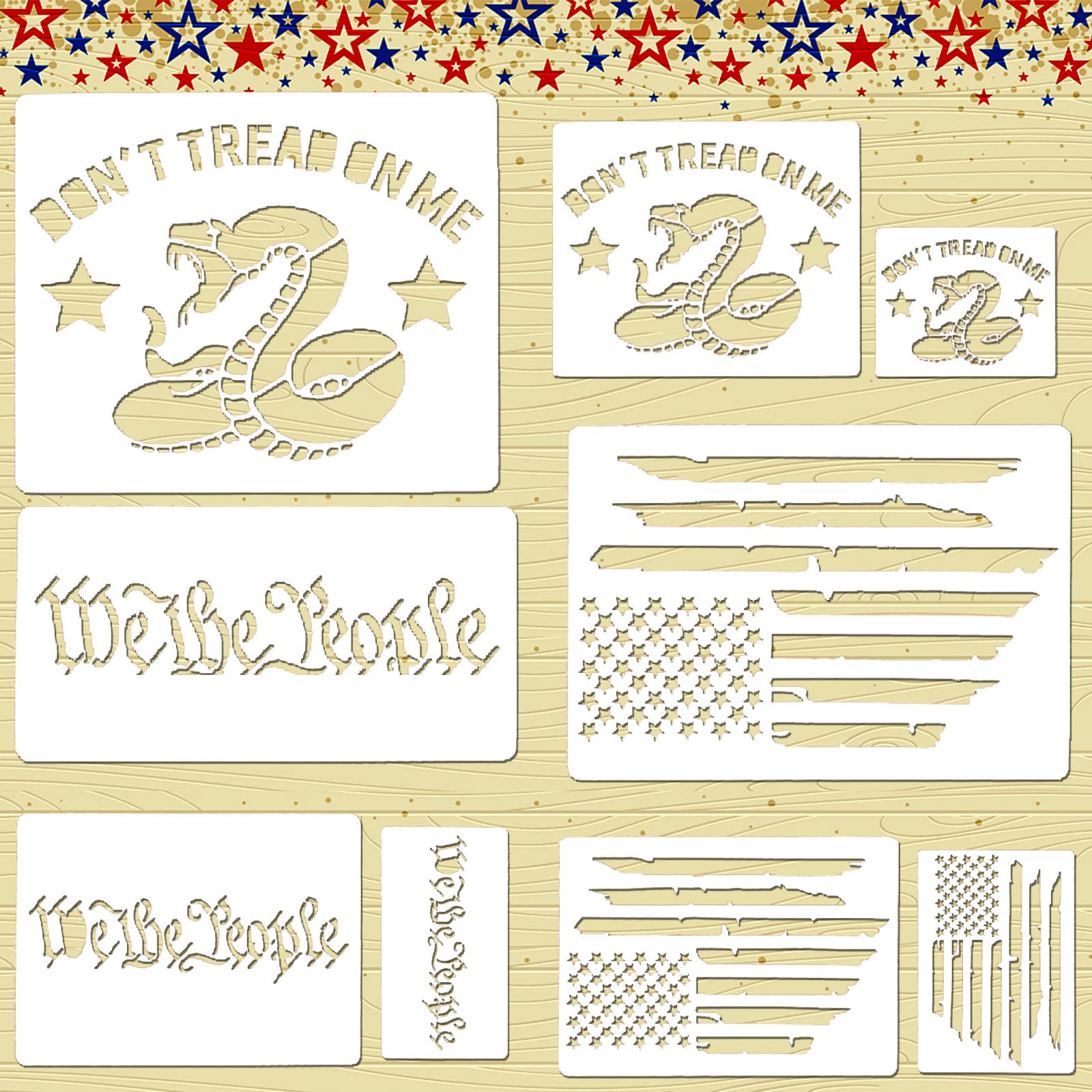 9 PCS American Flag Stencils We The People Stencil Don't Tread On Me Stencils Reusable Tracing Templates Tracing Stencils for Adults Stencils for DIY Card Albums Wall Floor Crafts Decors