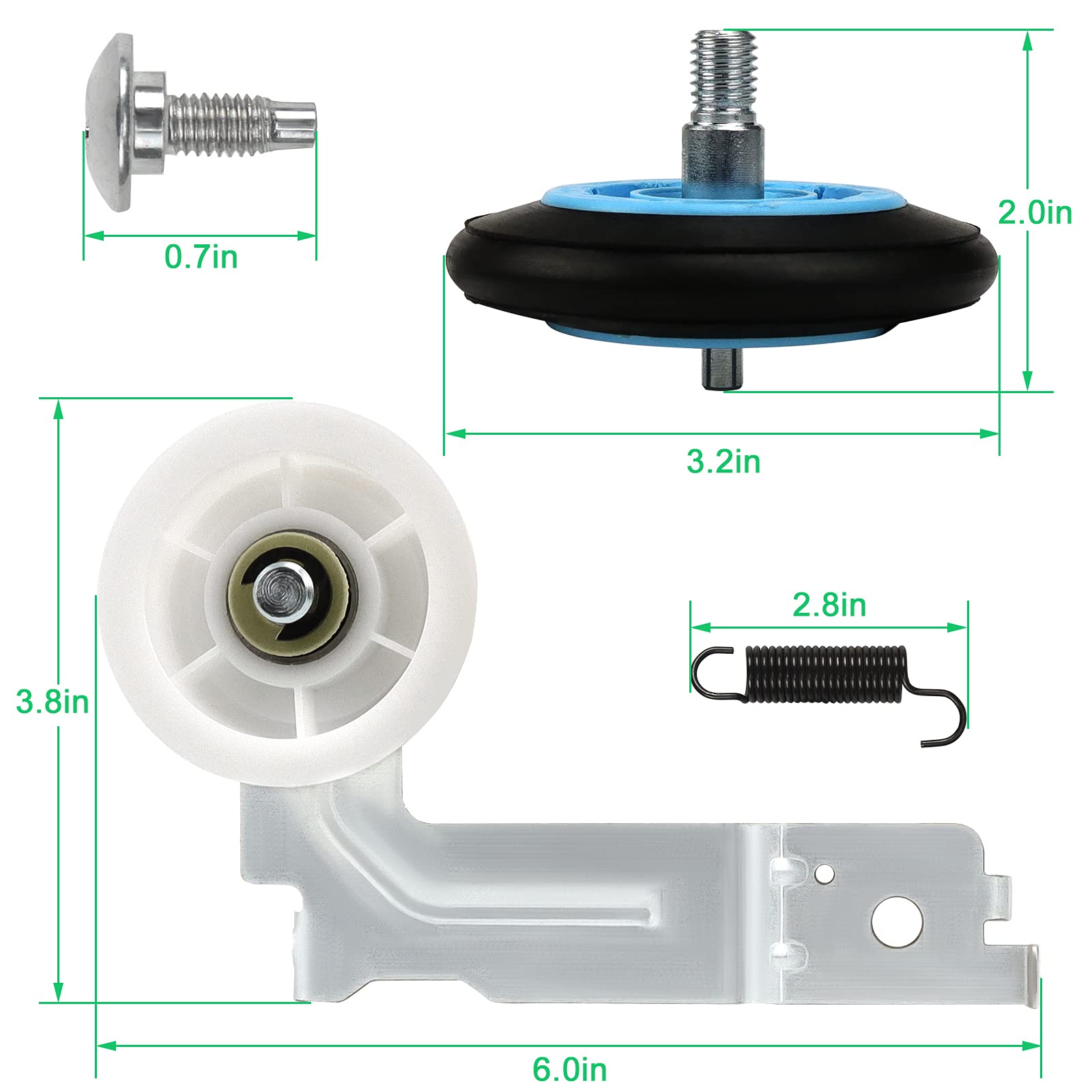 DV45H7000EW A2 DV42H5000EW A3 Parts Replacement for Samsung Dryer Roller Replacement Kit DC97-16782A Dryer Belt 6602-001655 Idler Pulley DC93-00634A Tension Spring for DV42H5200EW A3 DV48H7400EW A2