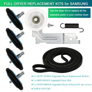 DV45H7000EW A2 DV42H5000EW A3 Parts Replacement for Samsung Dryer Roller Replacement Kit DC97-16782A Dryer Belt 6602-001655 Idler Pulley DC93-00634A Tension Spring for DV42H5200EW A3 DV48H7400EW A2