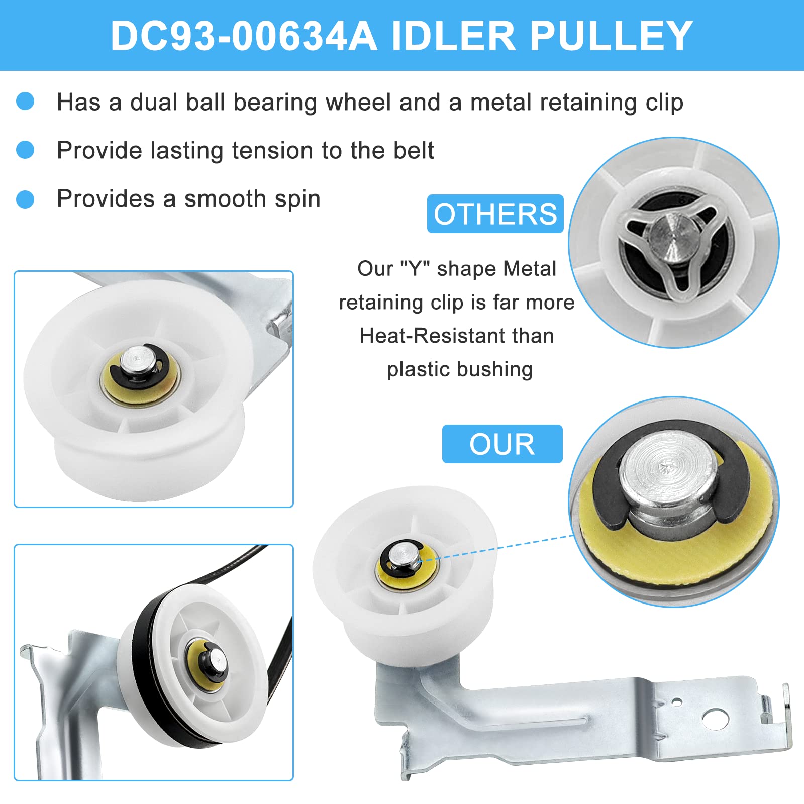 DV45H7000EW A2 DV42H5000EW A3 Parts Replacement for Samsung Dryer Roller Replacement Kit DC97-16782A Dryer Belt 6602-001655 Idler Pulley DC93-00634A Tension Spring for DV42H5200EW A3 DV48H7400EW A2