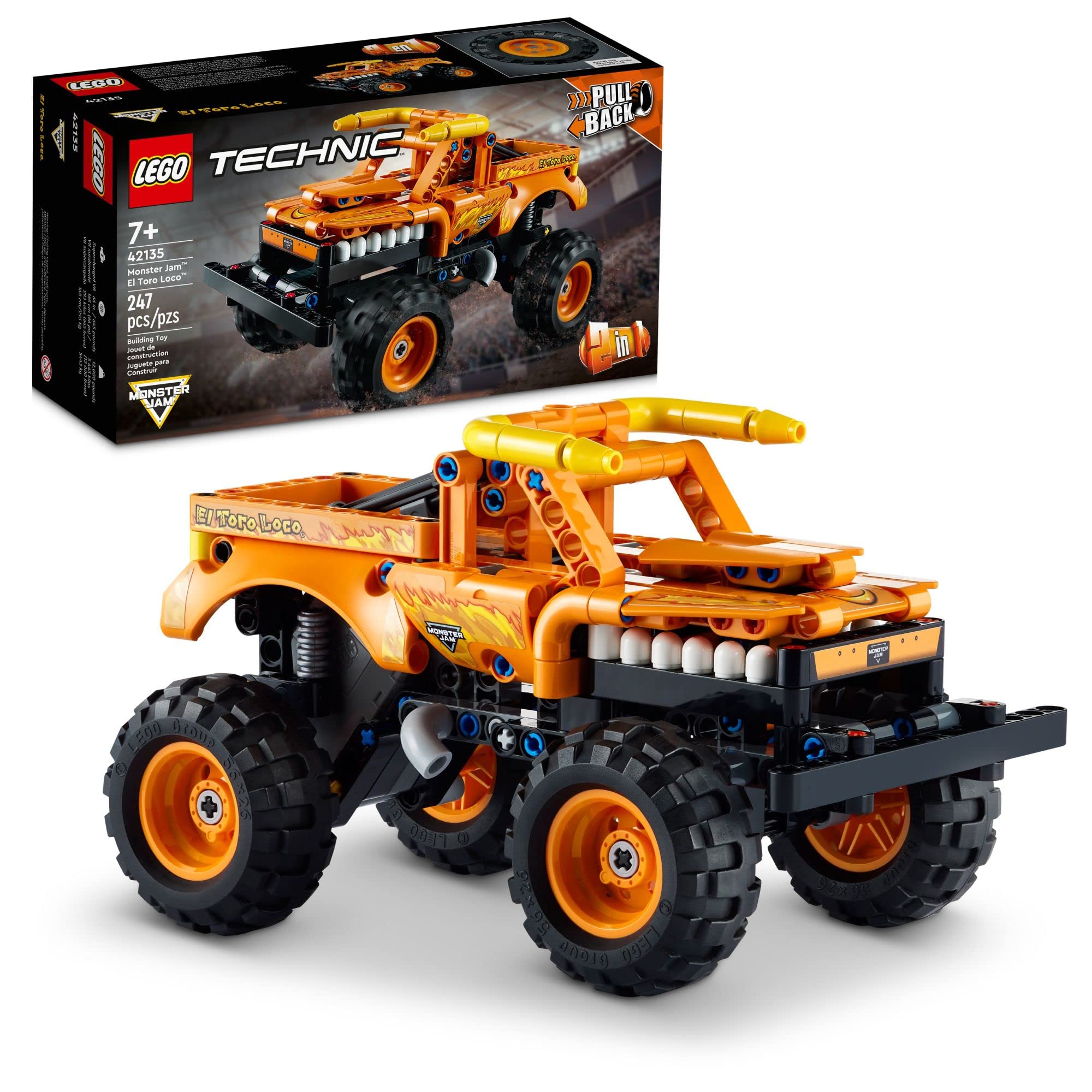 LEGO Technic Monster Jam El Toro Loco, 2 in 1 Pull Back Truck to Off Roader Car Toy 42135, Monster Truck and Race Car Building Toy, Construction Kit for Kids, Boys, Girls Age 7+ Years Old