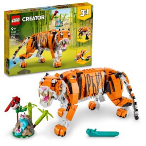 LEGO Creator 3 in 1 Majestic Tiger Building Set, Transforms from Tiger to Panda or Koi Fish Set, Animal Figures, Collectible Building Toy, Gifts for Kids, Boys & Girls 9 Plus Years Old, 31129