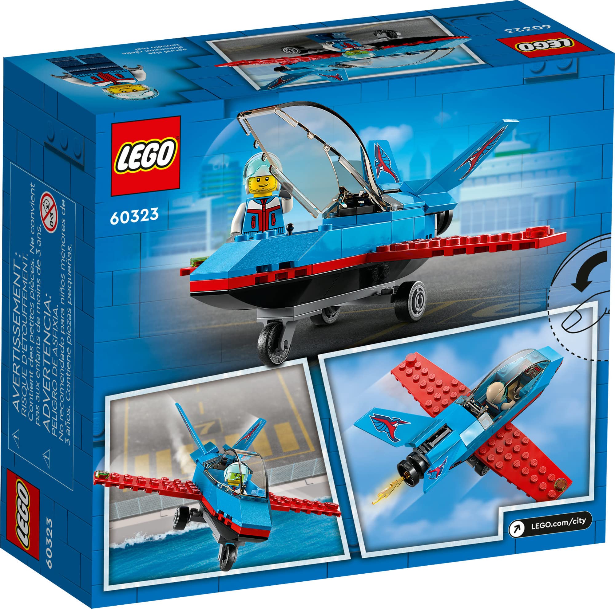 LEGO City Great Vehicles Stunt Plane 60323 Jet Airplane Toy, 2022 Building Set, Gifts for Kids, Boys and Girls 5 plus Years Old with Pilot Minifigure