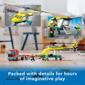 Lego City Great Vehicles Rescue Helicopter Transport Building Kit 60343, with Toy Truck and Toy Helicopter, Pretend Play Toy Vehicle Toys with Minifigures for Kids, Boys and Girls 5 Plus Years Old