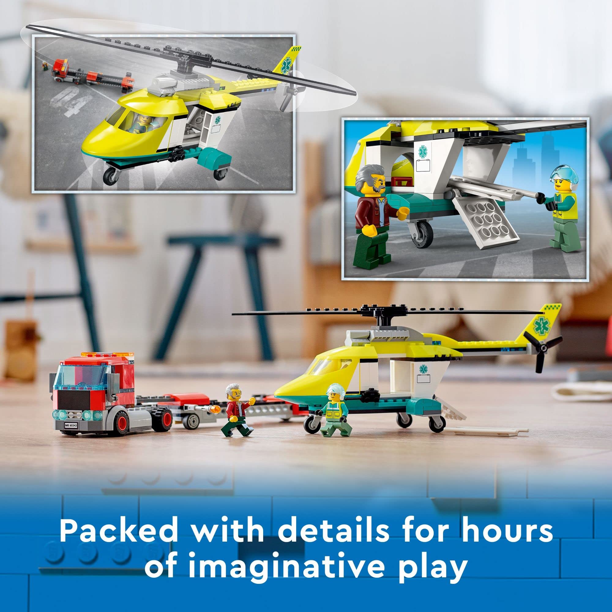 Lego City Great Vehicles Rescue Helicopter Transport Building Kit 60343, with Toy Truck and Toy Helicopter, Pretend Play Toy Vehicle Toys with Minifigures for Kids, Boys and Girls 5 Plus Years Old