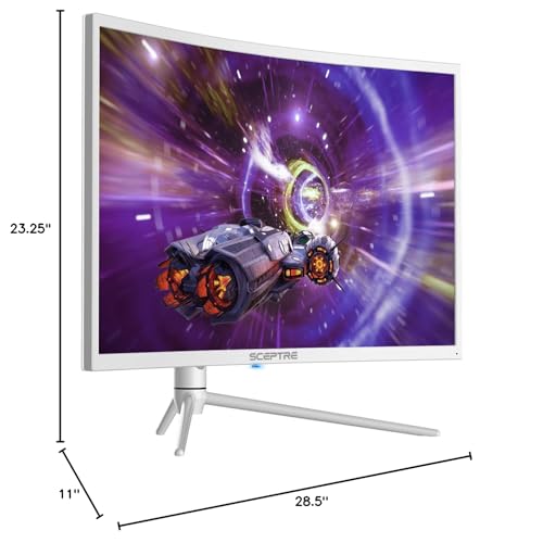 Sceptre Curved 32-inch QHD Gaming Monitor 2560 x 1440 up to 165Hz 144Hz 1ms HDR1000 99% sRGB, Light Sensor Height Adjustable DP HDMI USB Type C 3.1 Build-in Speakers Nebula White (C325B-QWN168W)