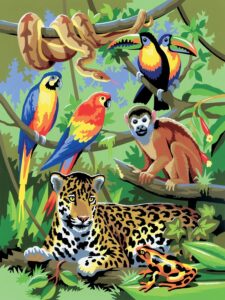 pracht creatives hobby painting by numbers junior jungle diy picture approx. 33 x 24 cm includes 7 acrylic paints, brush and printed painting card, ideal for beginners and children from 8 years