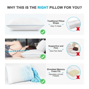 Cooling Bed Pillows Queen Size Set of 2, Shredded Memory Foam Pillows Cool Cold Pillow for Side Back Stomach Sleepers, Gel Pillow Adjustable Firm Pillows Soft Pillows for Sleeping 20x30 Pillow White