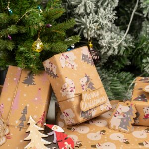 BIOBROWN Christmas Wrapping Paper Large Sheet Kraft Wrapping Paper for Christmas Folded Flat 27.5 inch X 39.4 inch per Sheet Total 4 Sheets