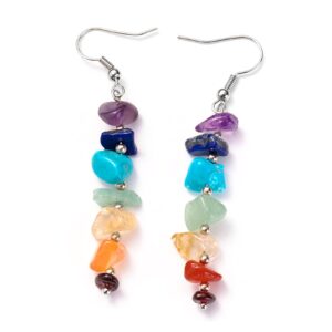 7 Chakra Stone Beaded Dangle Earrings for Women Colorful Natural Stones Crystals Drop Earrings for Meditation Yoga Jewelry