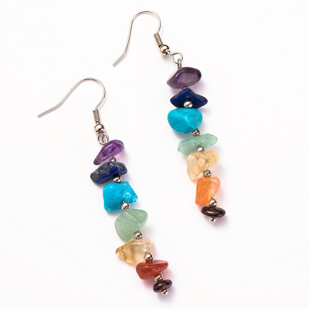 7 Chakra Stone Beaded Dangle Earrings for Women Colorful Natural Stones Crystals Drop Earrings for Meditation Yoga Jewelry