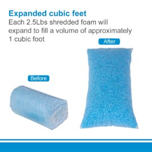 Molblly Bean Bag Filler Foam 5lbs Blue Premium Shredded Memory Foam Filling for Pillow Dog Beds Chairs Cushions and Arts Crafts, Added Gel Particles， Soft and Great for Stuffing（5 Pound 1-Pack）