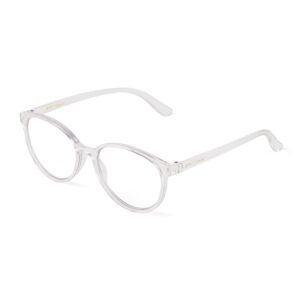 betsey johnson women's astra blue light reading glasses round, crystal clear, 40mm + 2