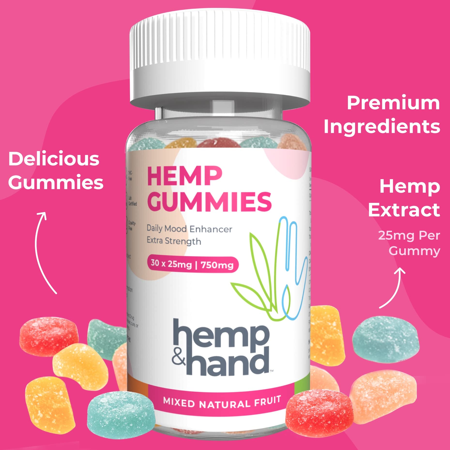 Hemp Gummies 750mg - Chill, Inflammation, Natural Pain, Restful Sleep (25mg Gummy) - by Hemp and Hand