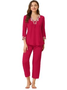 allegra k women’s pajama sets sleepwear soft female night suit lounge sets small red