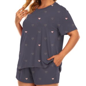 Beocut Plus Size Pajamas Womens Pajama Sets Shorts Summer Short Sleeve Pjs Cute Print Pj Sleepwear Heart 2X