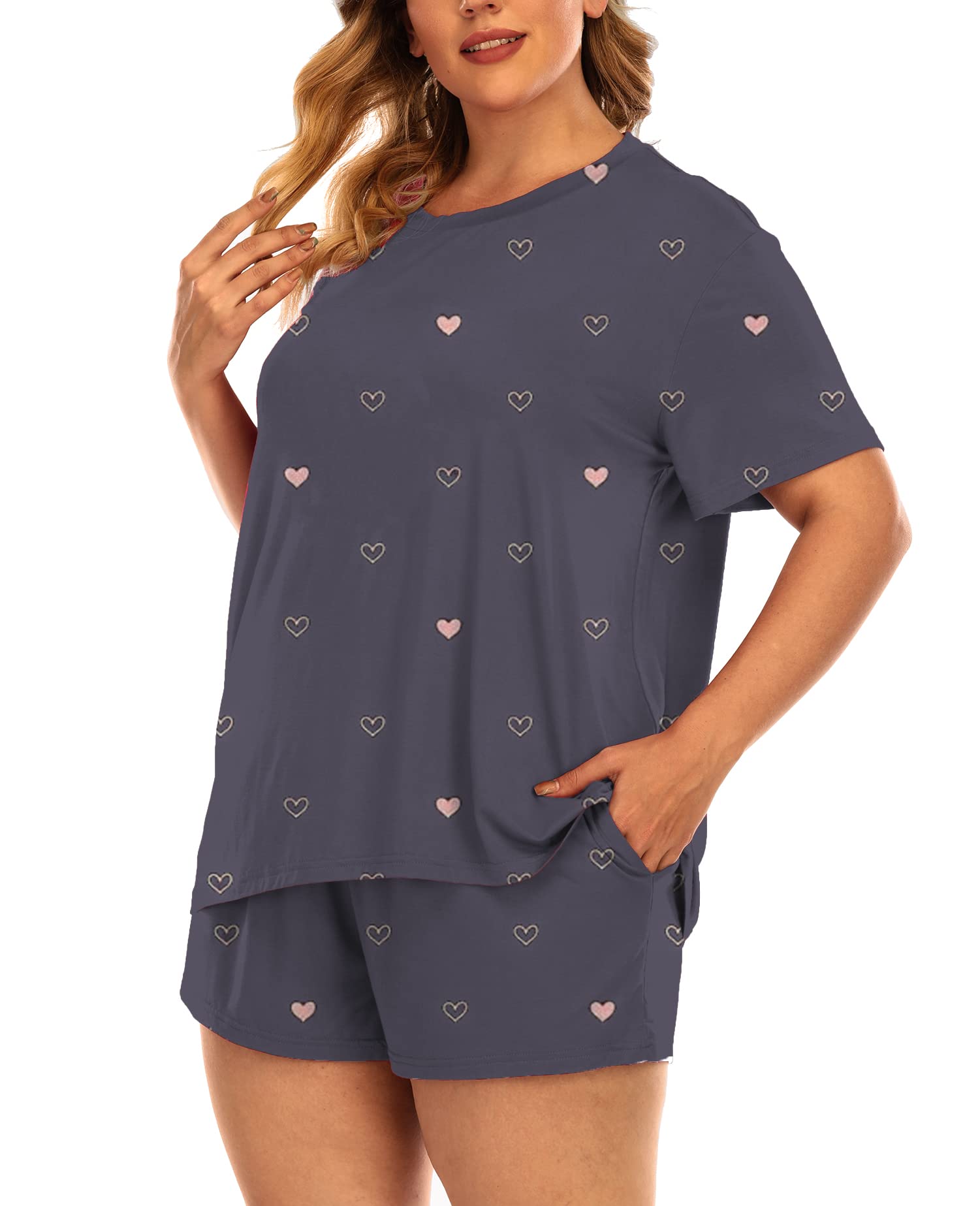 Beocut Plus Size Pajamas Womens Pajama Sets Shorts Summer Short Sleeve Pjs Cute Print Pj Sleepwear Heart 2X