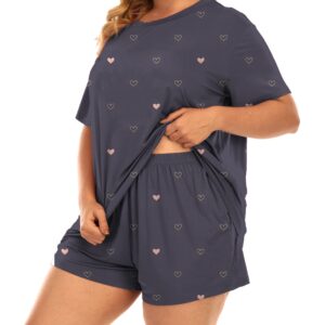 Beocut Plus Size Pajamas Womens Pajama Sets Shorts Summer Short Sleeve Pjs Cute Print Pj Sleepwear Heart 2X