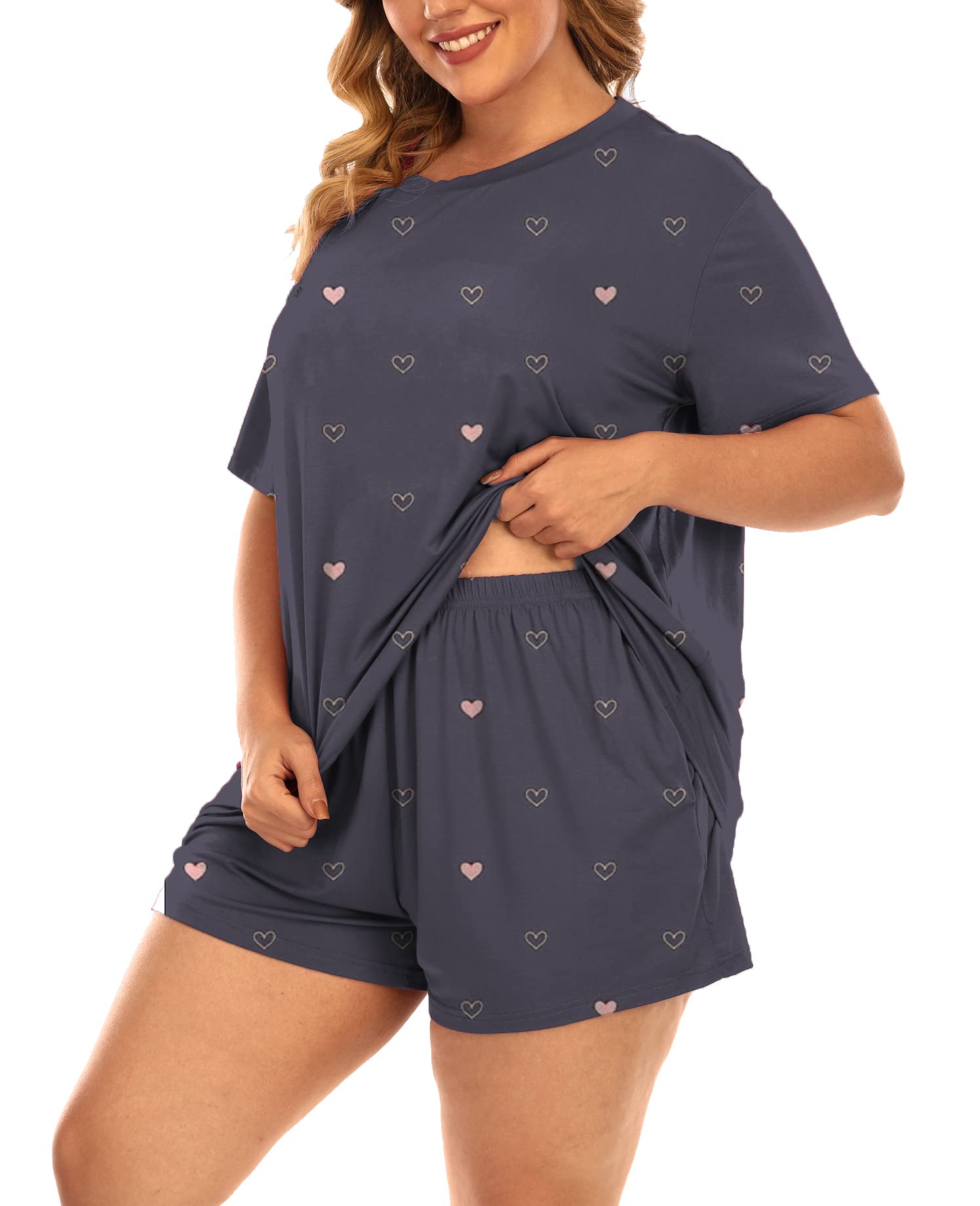 Beocut Plus Size Pajamas Womens Pajama Sets Shorts Summer Short Sleeve Pjs Cute Print Pj Sleepwear Heart 2X