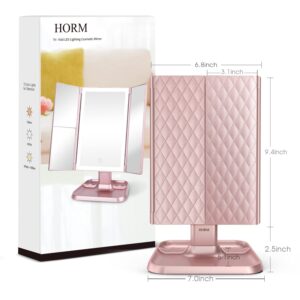 Makeup Mirror Trifold Mirror with Lights - 3 Color Lighting Modes 72 LED Vanity Mirror, 1x/2x/3x Magnification, Touch Control Design, Portable High Definition Cosmetic Lighted Up Mirror