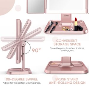 Makeup Mirror Trifold Mirror with Lights - 3 Color Lighting Modes 72 LED Vanity Mirror, 1x/2x/3x Magnification, Touch Control Design, Portable High Definition Cosmetic Lighted Up Mirror