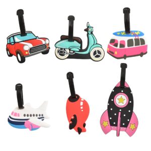 viociwuo 6 pcs kids luggage tag cute multi-style airplane trip identity label with loop suitcases travel bags school bags luggage tag