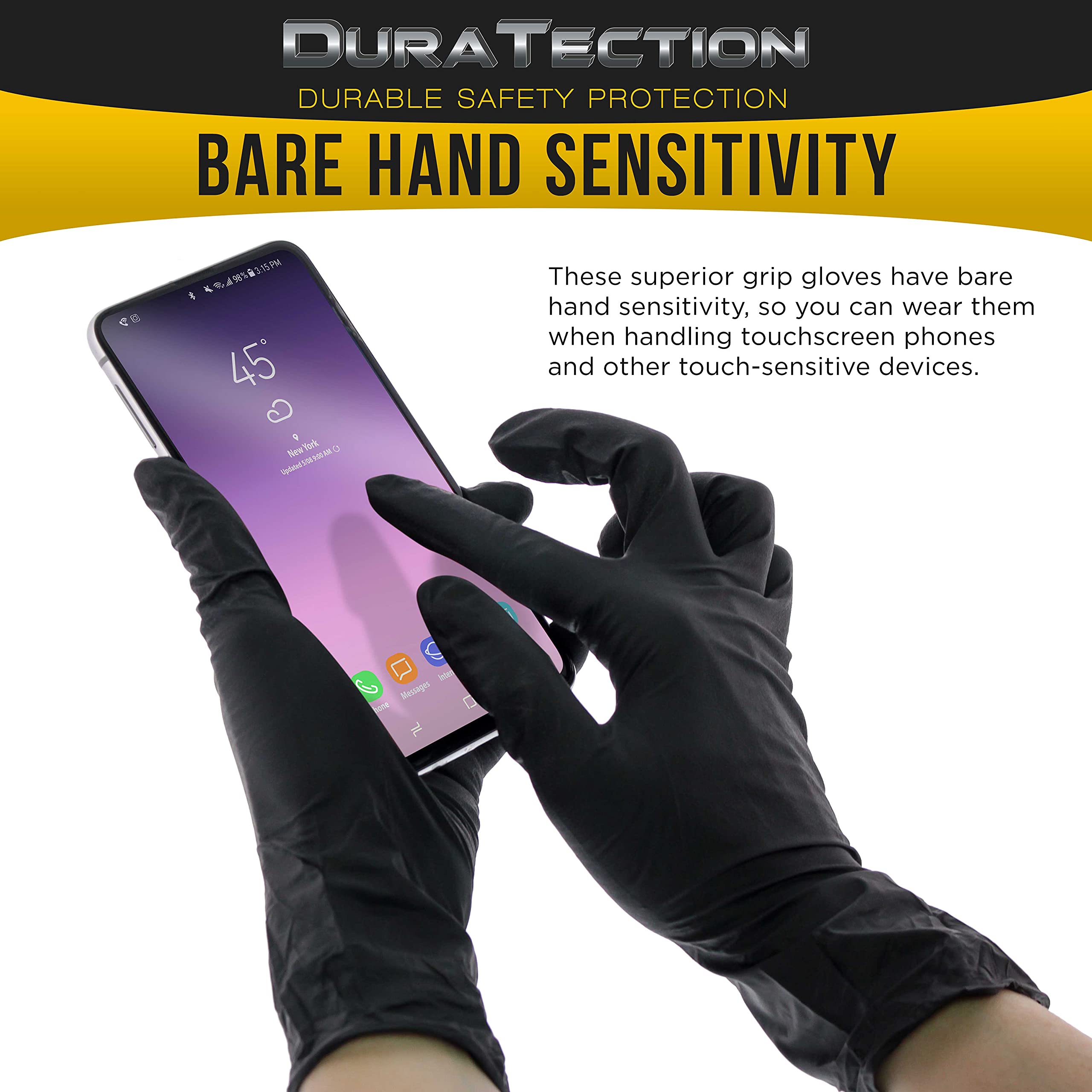 Dura-Gold HD Black Nitrile Disposable Gloves, Box of 100, Size Medium, 6 Mil - Latex Free, Powder Free, Textured Grip, Food Safe, Medium (Pack of 100)