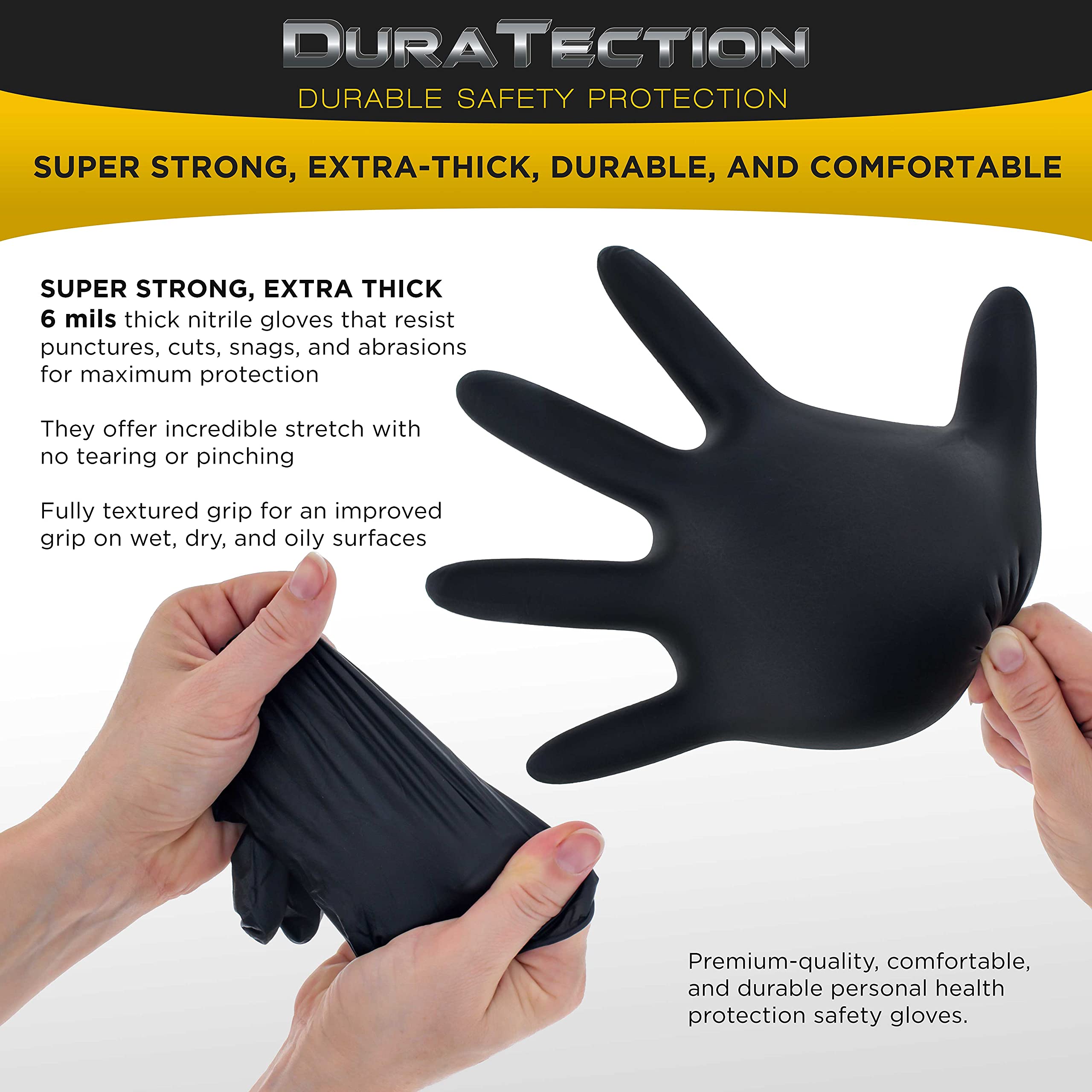 Dura-Gold HD Black Nitrile Disposable Gloves, Box of 100, Size Medium, 6 Mil - Latex Free, Powder Free, Textured Grip, Food Safe, Medium (Pack of 100)