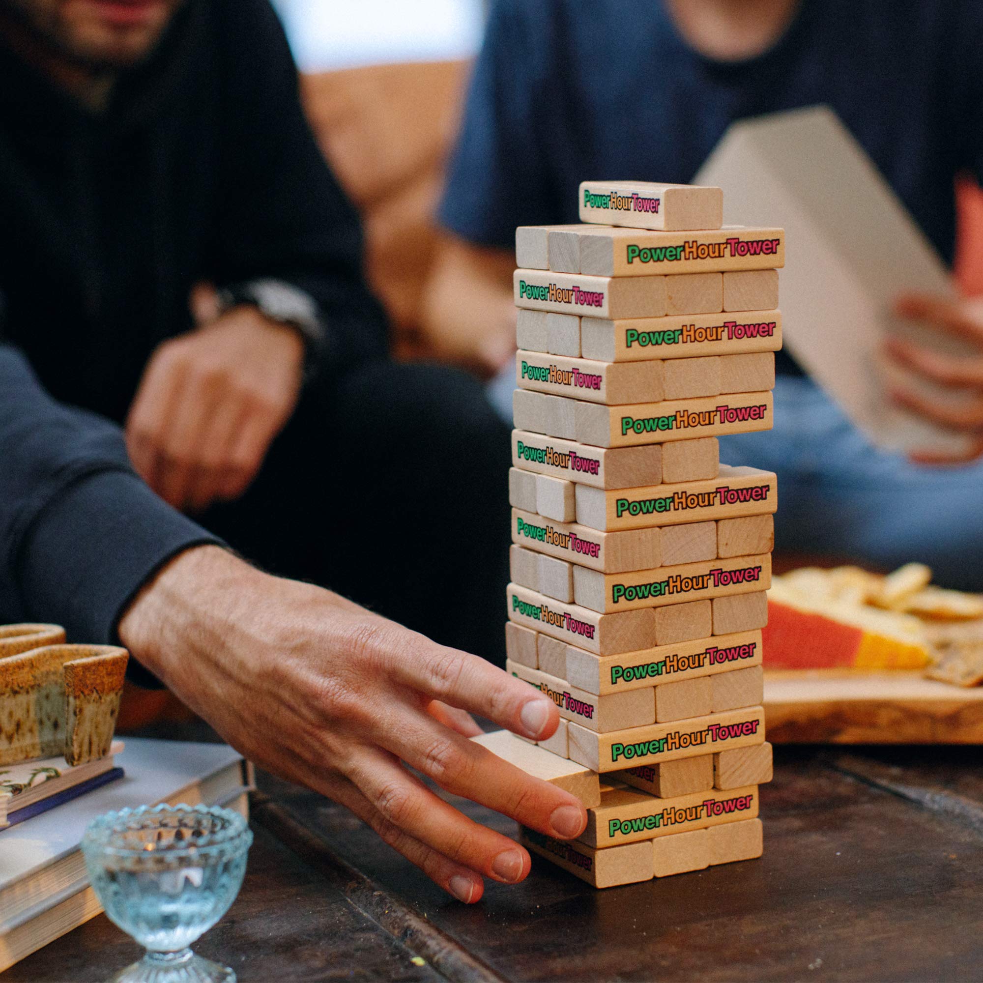 Power Hour Tower Party Game - Stacking Wooden Block for Adult Group Fun - Makes a Great Gift and Hilarious Activity