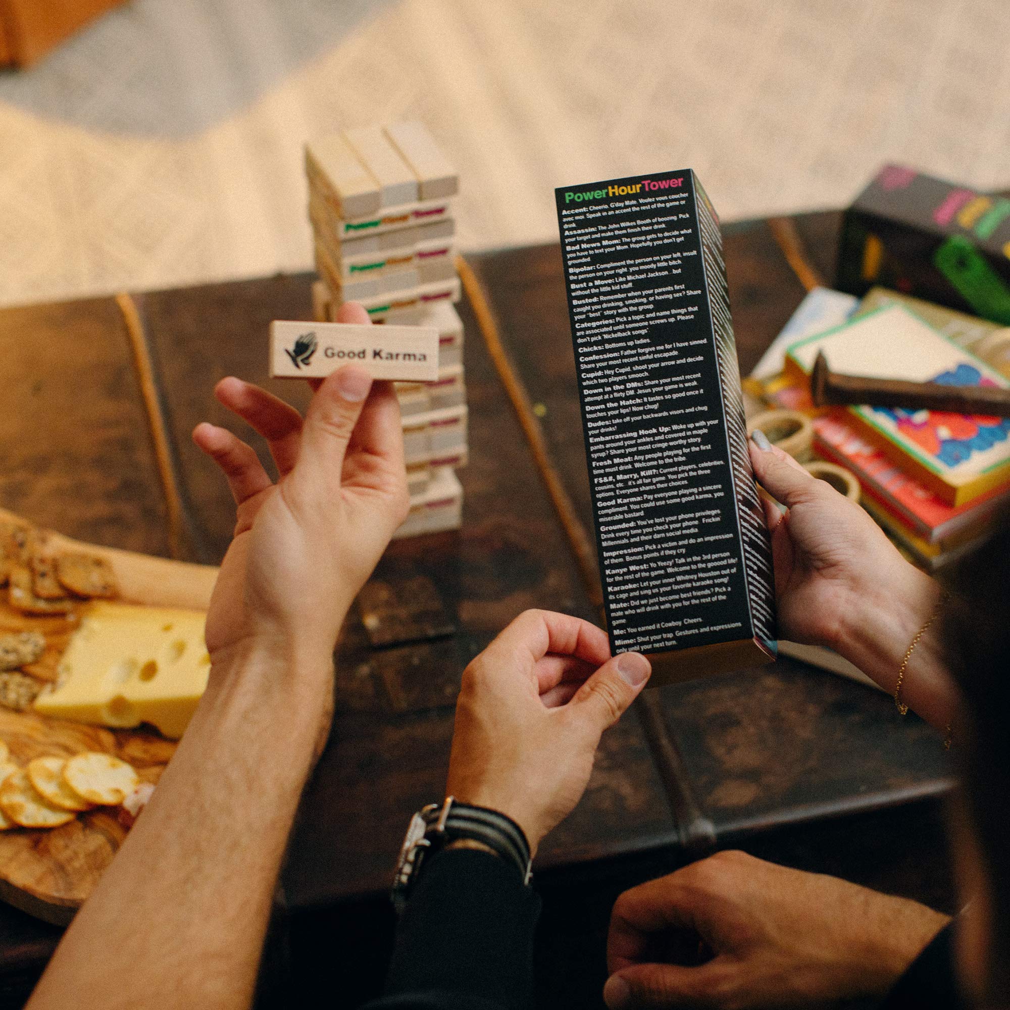 Power Hour Tower Party Game - Stacking Wooden Block for Adult Group Fun - Makes a Great Gift and Hilarious Activity