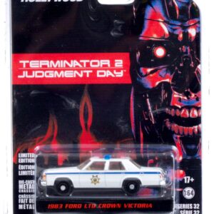 1983 Ford LTD Crown Victoria Police White Terminator 2: Judgment Day (1991) Movie Hollywood Series 1/64 Diecast Model Car by Greenlight 44920 D