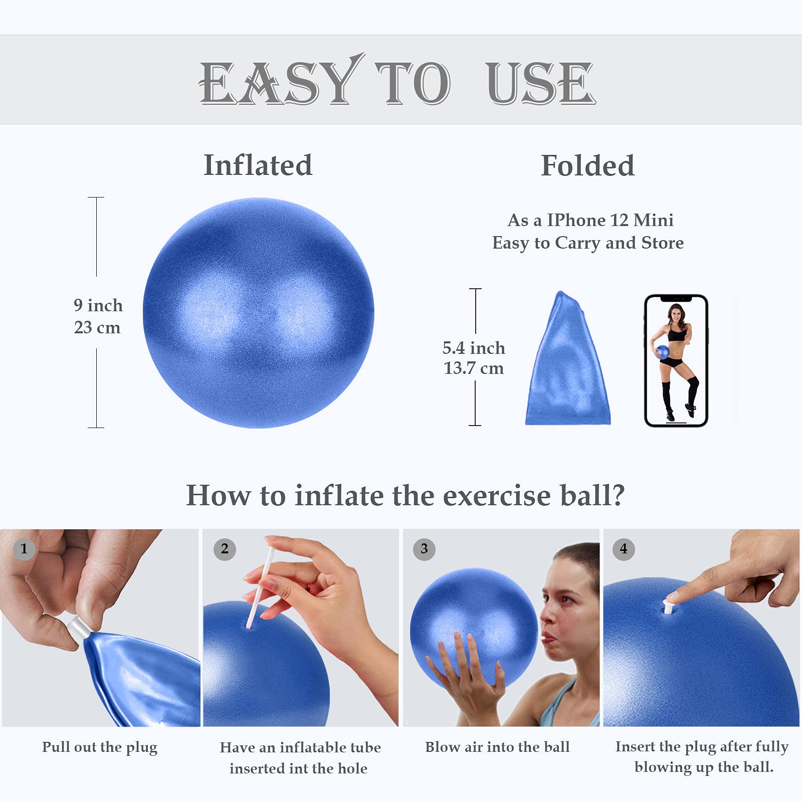 Small Pilates Ball, Therapy Ball, Mini Workout Ball, Core Ball, 9 Inch Small Exercise Ball, Mini Bender Ball, Pilates, Yoga, Workout, Bender, Core Training and Physical Therapy, Improves Balance