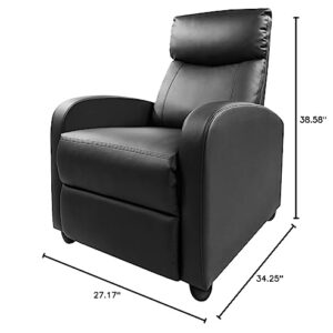 ZUNMOS Living Room Recliner Chair, PU Leather Adjustable Single Recliner Sofa Home Theater Seating Reading Chair for Bedroom, Dark Black