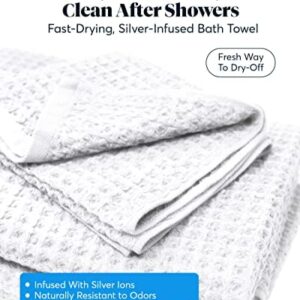 SUTERA - Silverthread Waffle Towel California - Grown Pima Cotton, Quick Drying, Ultra Soft, Lightweight and Absorbent - Waffle Weave Design - Luxury Towel (Bath, White) 31" x 57"