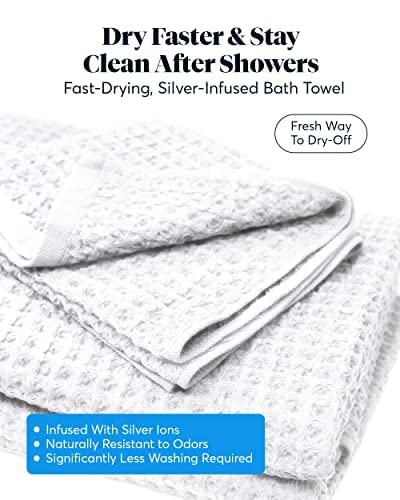 SUTERA - Silverthread Waffle Towel California - Grown Pima Cotton, Quick Drying, Ultra Soft, Lightweight and Absorbent - Waffle Weave Design - Luxury Towel (Bath, White) 31" x 57"